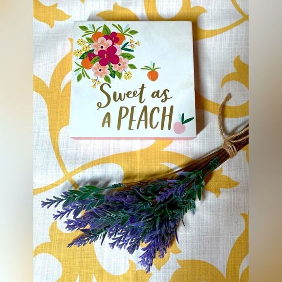 “Sweet As A Peach” NEW Cottage Style Wooden Decor Floral Accents NWT 2 Available - Picture 1 of 5